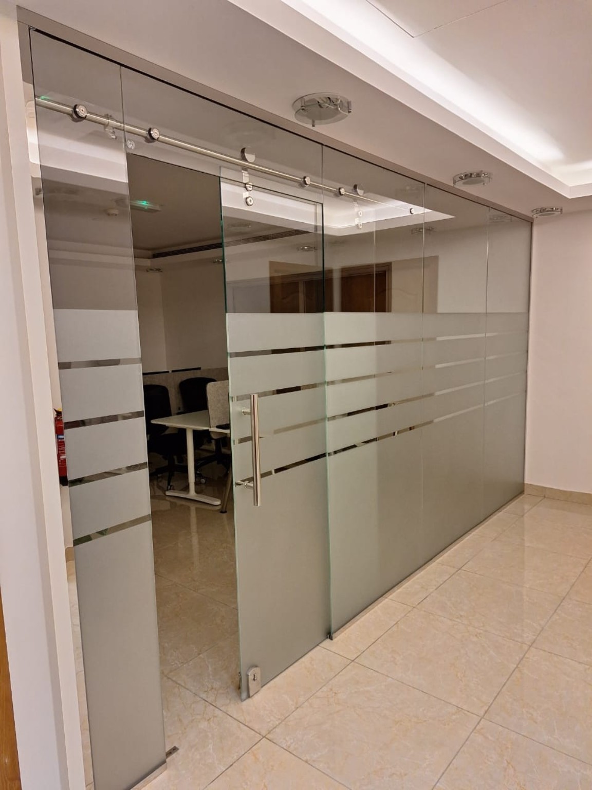 Frosted glass meeting room partitions